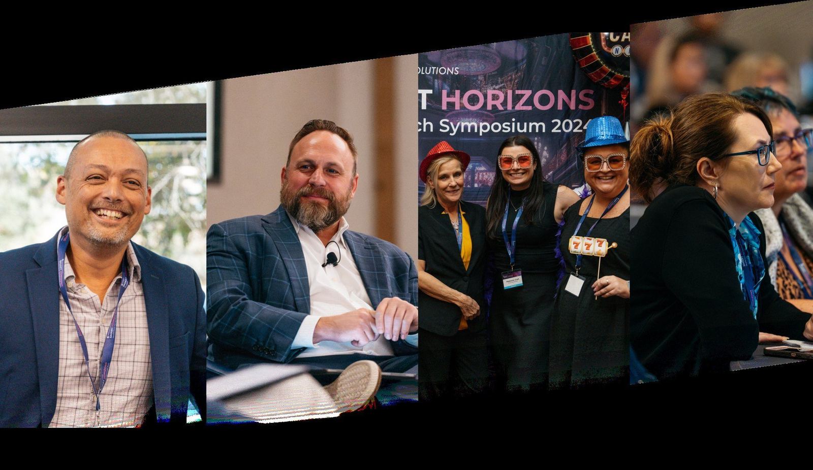 Attendees posing in front of the Smart Horizons backdrop